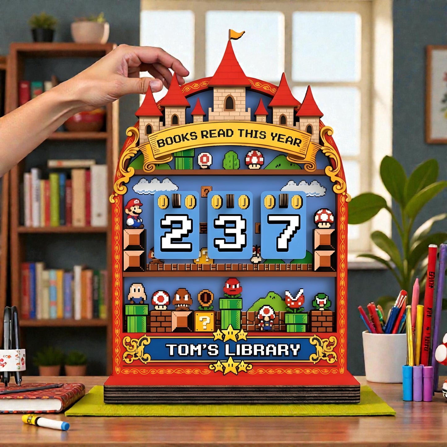 Arcade Inspired Wooden Reading Tracker Retro Gaming Books Read Display