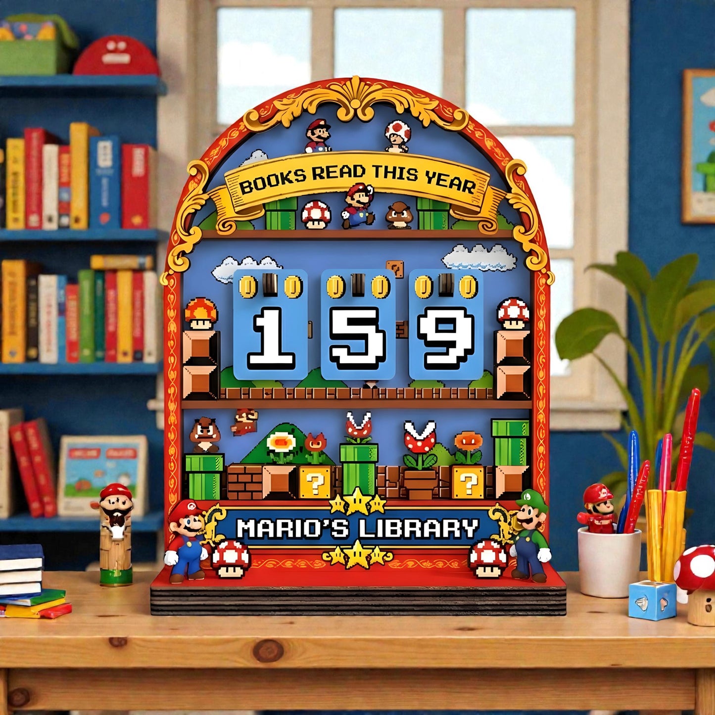 Arcade Inspired Wooden Reading Tracker Retro Gaming Books Read Display
