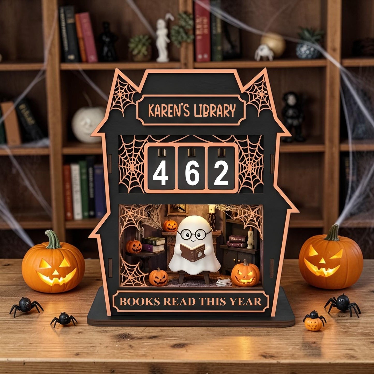 Spooky Ghost Book Tracker Halloween Reading Counter Haunted House Decor Reader Gift