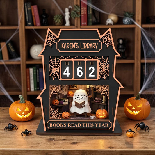 Spooky Ghost Book Tracker Halloween Reading Counter Haunted House Decor Reader Gift