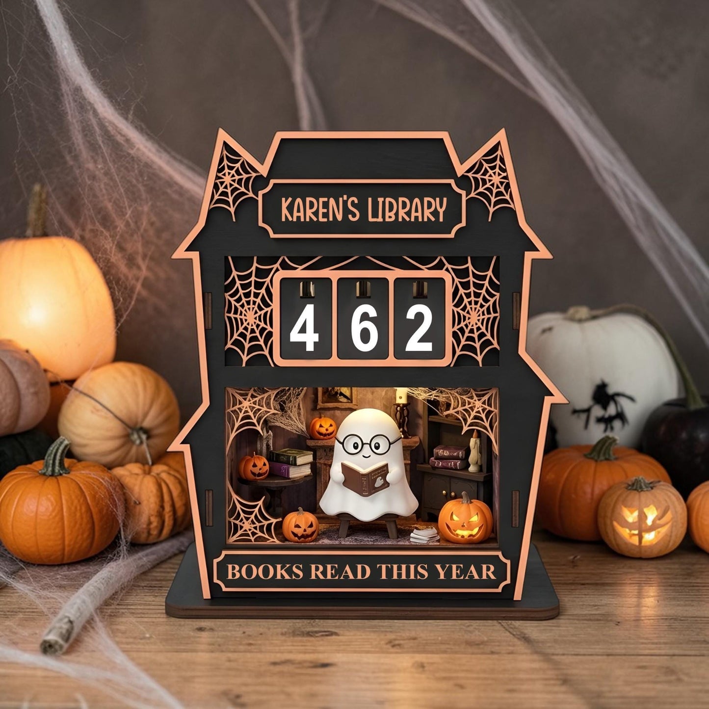 Spooky Ghost Book Tracker Halloween Reading Counter Haunted House Decor Reader Gift