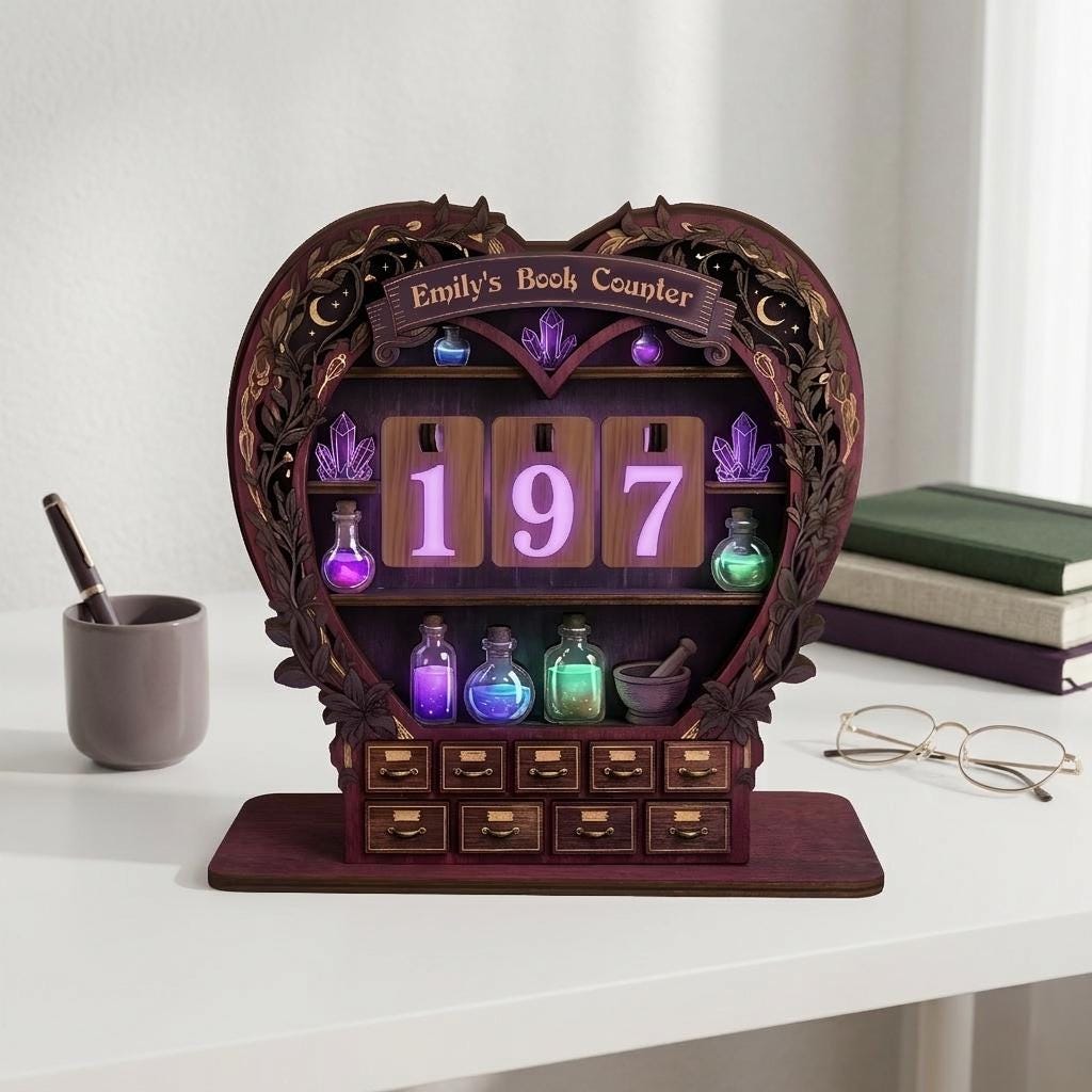 Whimsigoth Apothecary Cabinet Wooden Book Nook Shelf Insert - Numerical Potion Reading Goal Tracker
