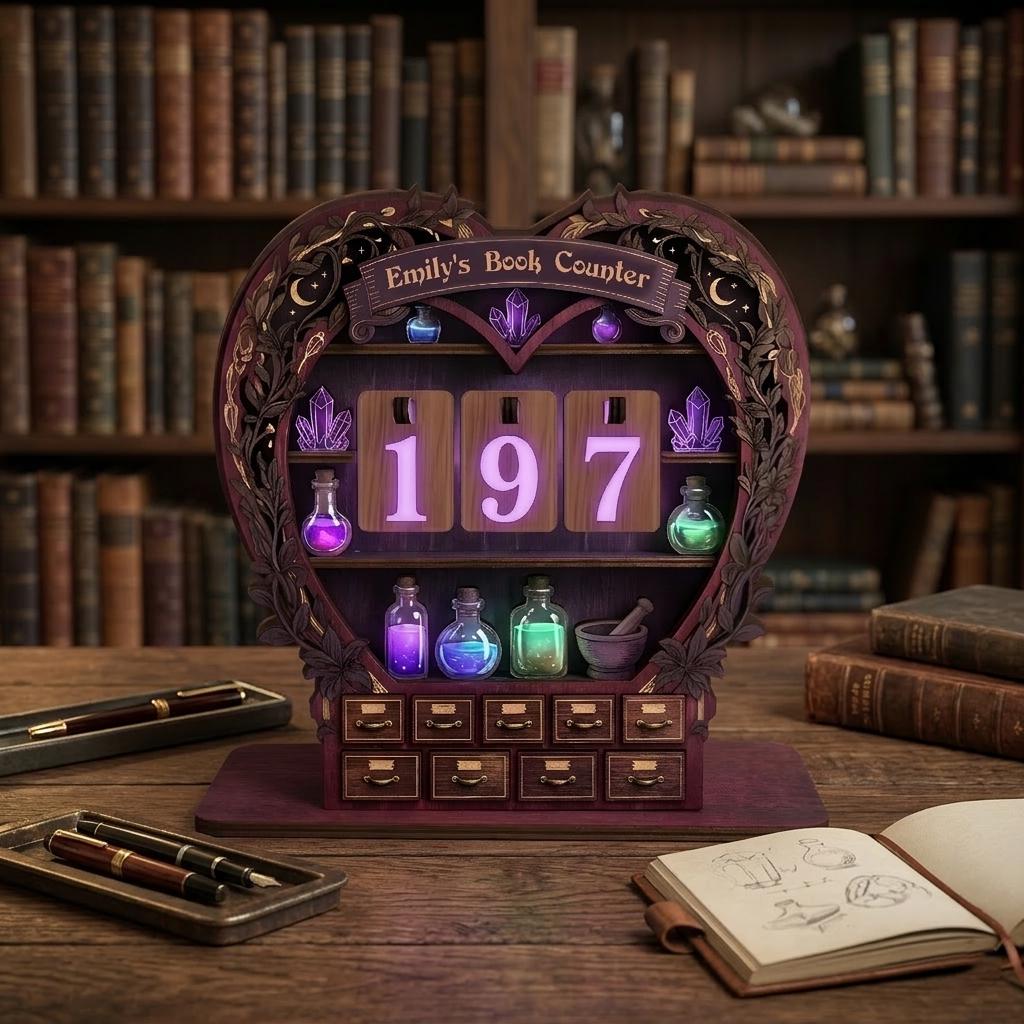 Whimsigoth Apothecary Cabinet Wooden Book Nook Shelf Insert - Numerical Potion Reading Goal Tracker