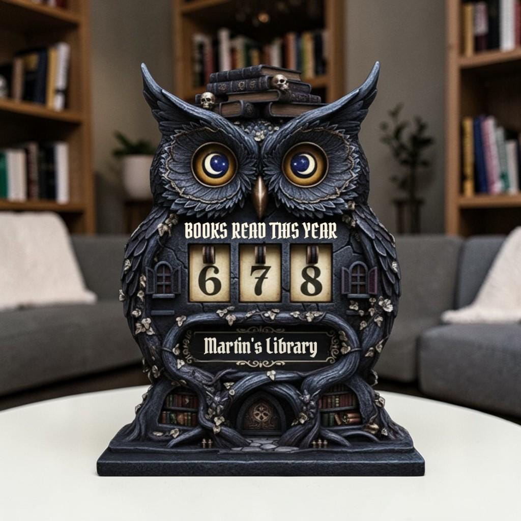 Custom Wooden Owl Book Tracker Reading Goal Counter Personalized Library Decor Gift For Readers Art