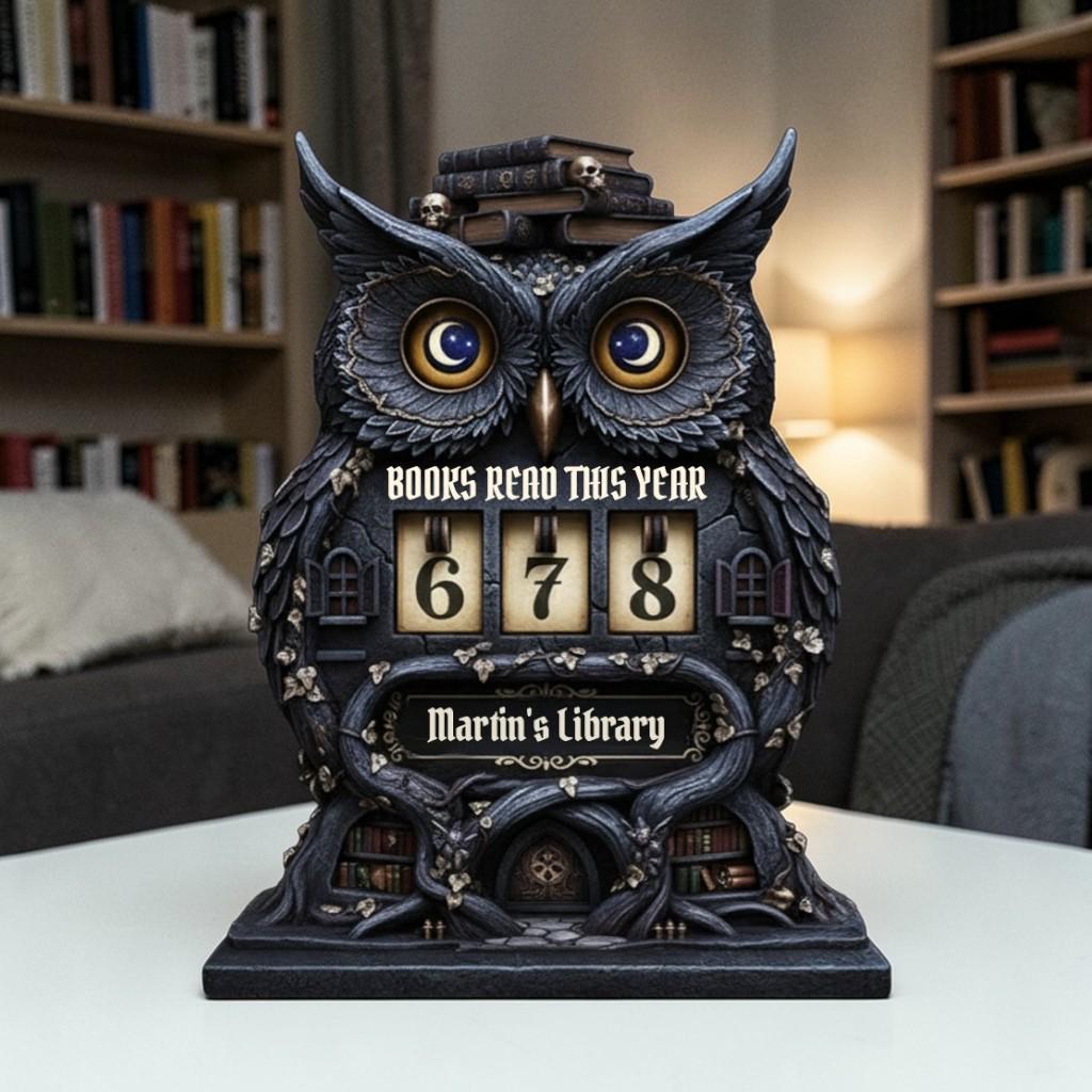Custom Wooden Owl Book Tracker Reading Goal Counter Personalized Library Decor Gift For Readers Art