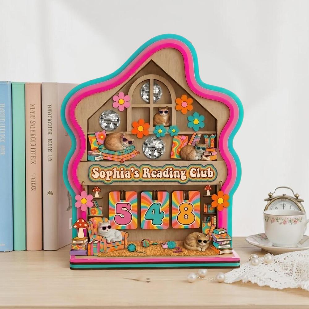 Personalized Cat Reading Club Book Tracker Retro Colorful Reading Counter Cat Lover Reader Gift