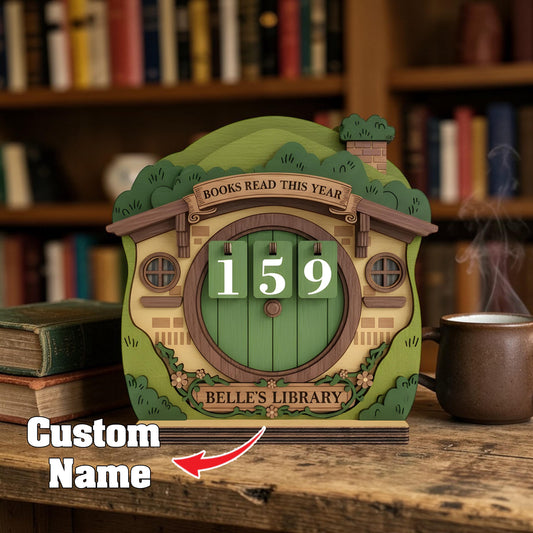 Custom Name Shire Wooden Book Counter - Bookworm Gift Bookshelf Decor Insert