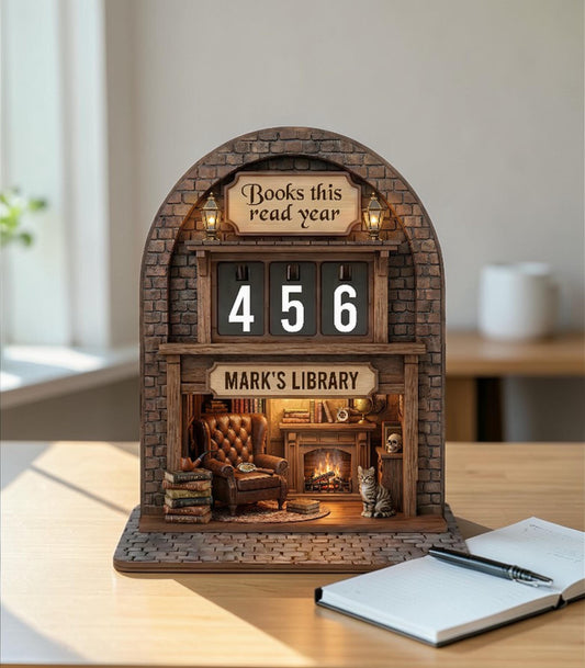 Custom Name Wooden Book Counter - Mystery Lover Gift Bookshelf Decor Insert