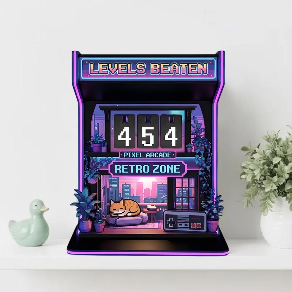 Personalized Wooden Book Tracker: Retro Gaming Neon Decor, Reading Counter