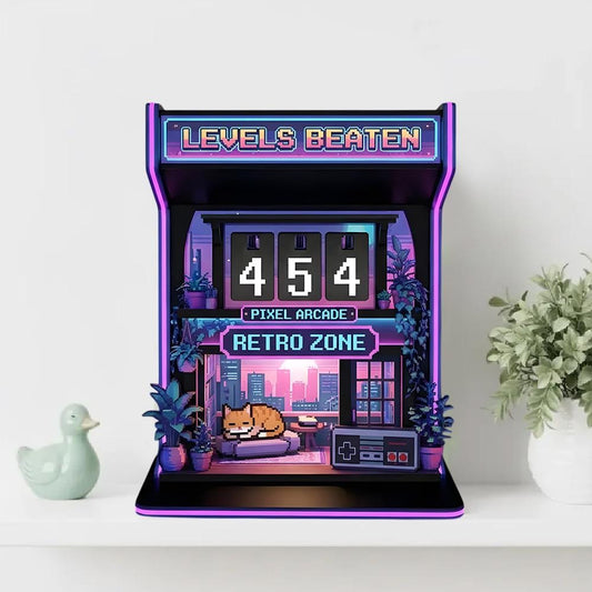 Personalized Wooden Book Tracker: Retro Gaming Neon Decor, Reading Counter