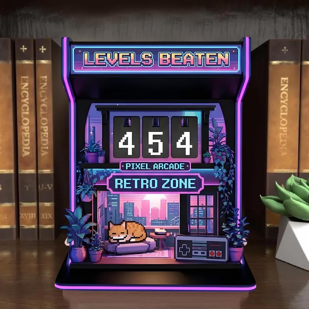Personalized Wooden Book Tracker: Retro Gaming Neon Decor, Reading Counter
