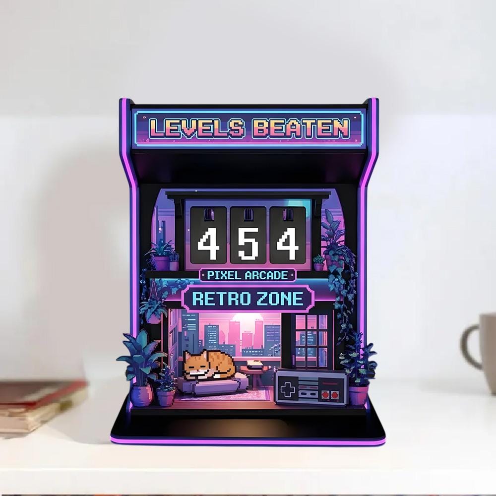 Personalized Wooden Book Tracker: Retro Gaming Neon Decor, Reading Counter