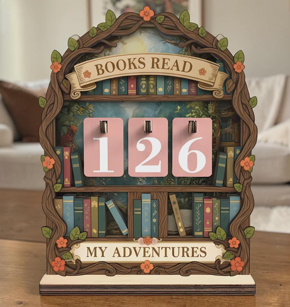 Wooden Books Read Tracker My Adventures Reading Goal Chart Bookshelf Decor Gift For Book Lovers Personal Reading Log Library Display