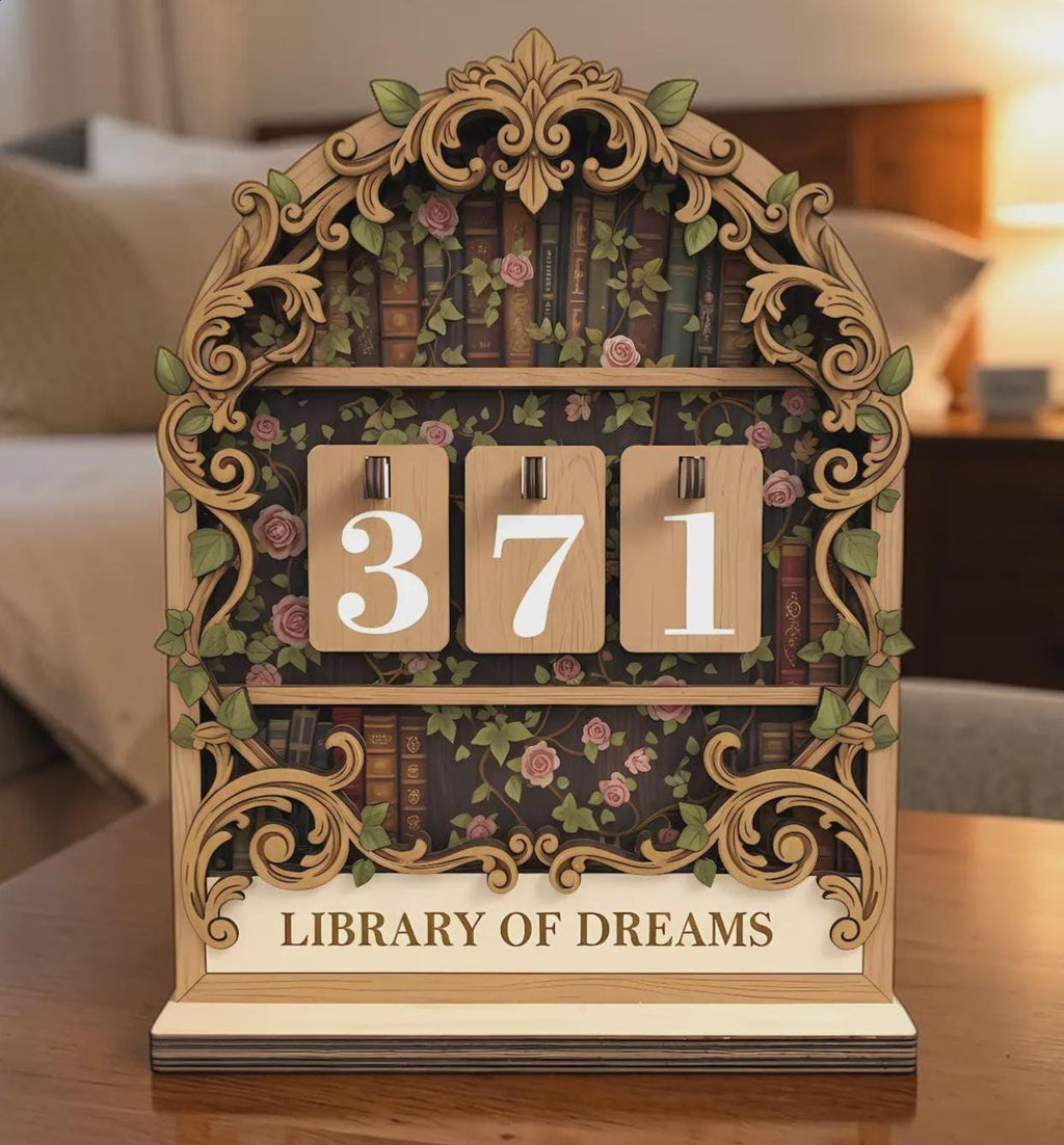 Library Of Dreams Wood Book Nook Decor, Bookish Gift For Book Lovers, Ornate Laser Cut Wooden Shelf Sitter, Decorative Library Art