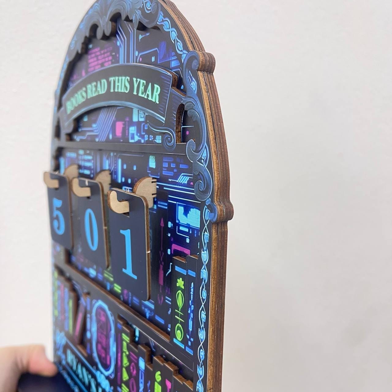 Cyberpunk Neon Book Tracker Futuristic Reading Counter, Sci Fi Library Decor Tech, Bookish Gift