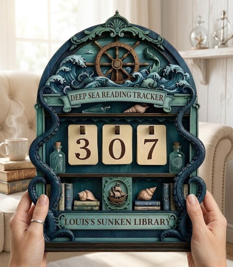 Mystical Sea Witch Reading Book Counter | Ocean Fantasy Bookshelf Art | Bookworm Gift