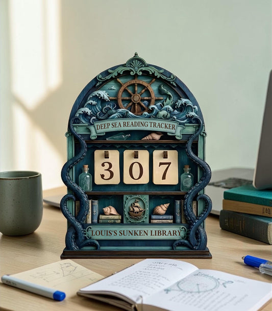 Mystical Sea Witch Reading Book Counter | Ocean Fantasy Bookshelf Art | Bookworm Gift