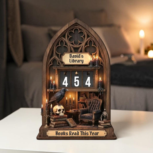 Dark Academia Gothic Library Book Tracker, Raven Skull Reading Counter Decor Gift