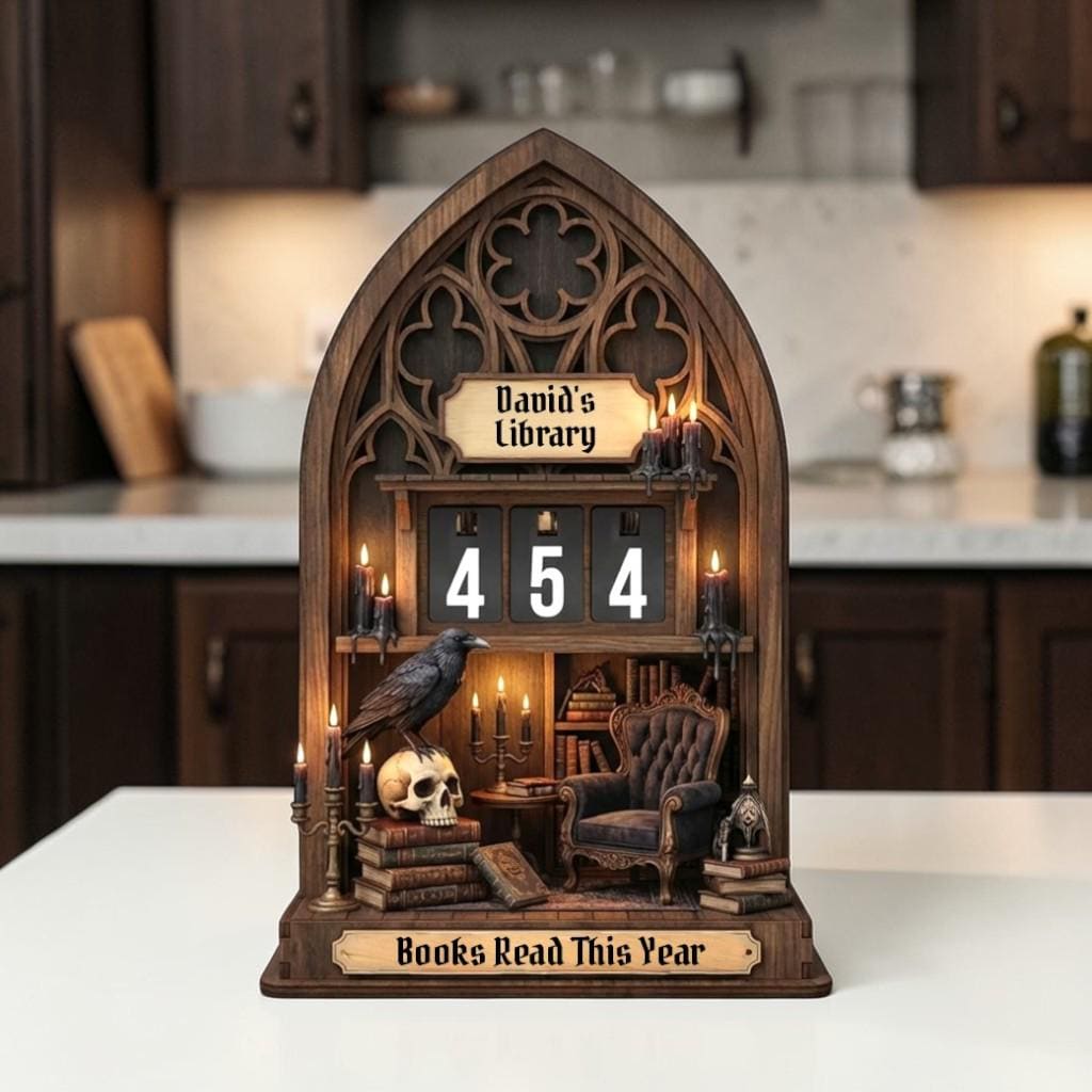 Dark Academia Gothic Library Book Tracker, Raven Skull Reading Counter Decor Gift