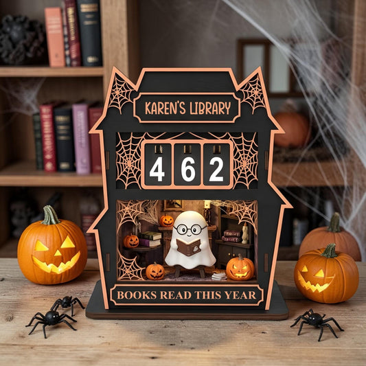 Spooky Ghost Book Tracker Halloween Reading Counter Haunted House Decor Reader Gift