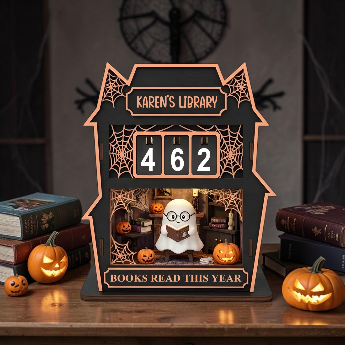 Spooky Ghost Book Tracker Halloween Reading Counter Haunted House Decor Reader Gift