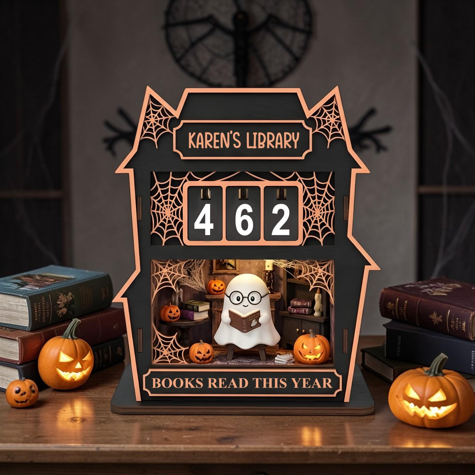 Spooky Ghost Book Tracker Halloween Reading Counter Haunted House Decor Reader Gift