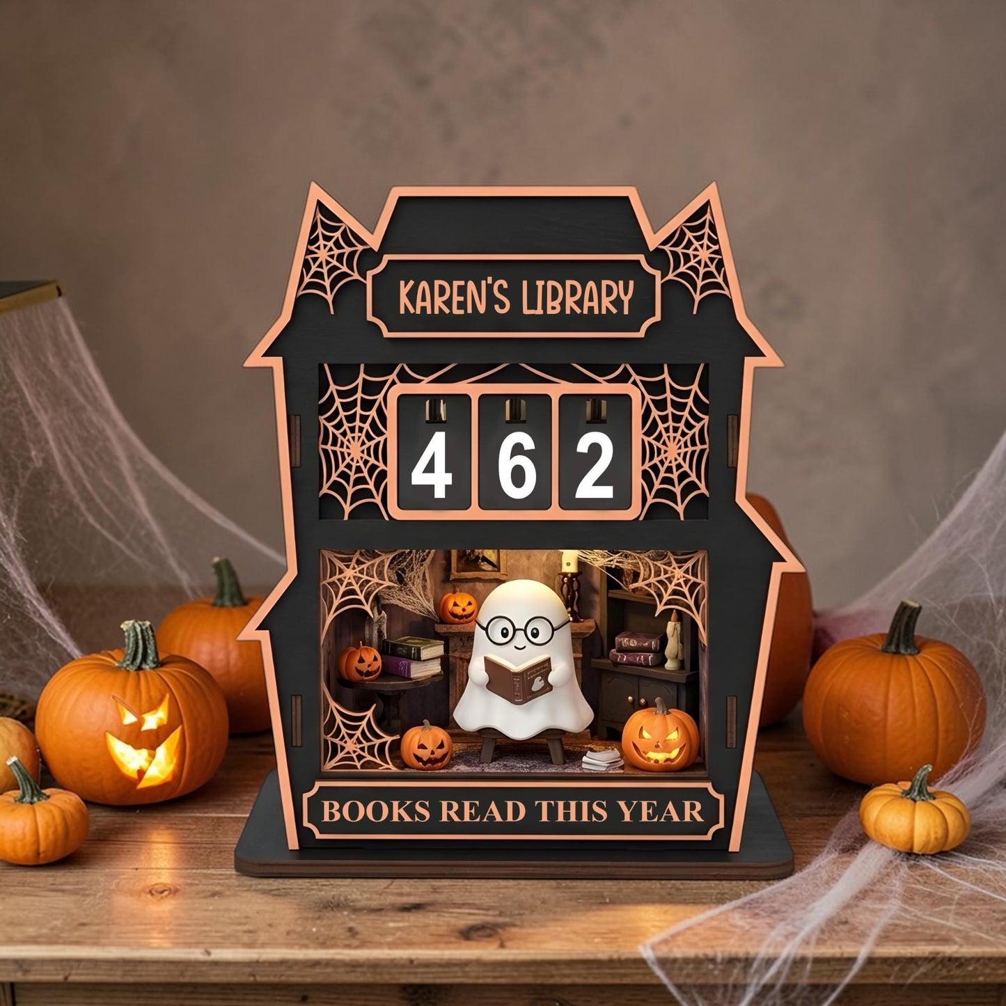 Spooky Ghost Book Tracker Halloween Reading Counter Haunted House Decor Reader Gift