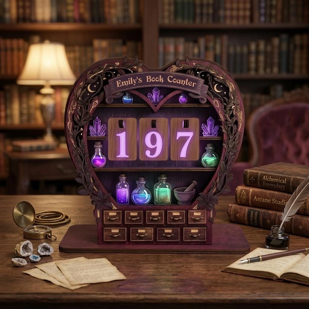 Whimsigoth Apothecary Cabinet Wooden Book Nook Shelf Insert - Numerical Potion Reading Goal Tracker