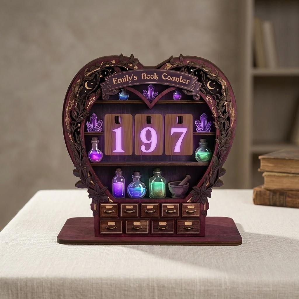 Whimsigoth Apothecary Cabinet Wooden Book Nook Shelf Insert - Numerical Potion Reading Goal Tracker