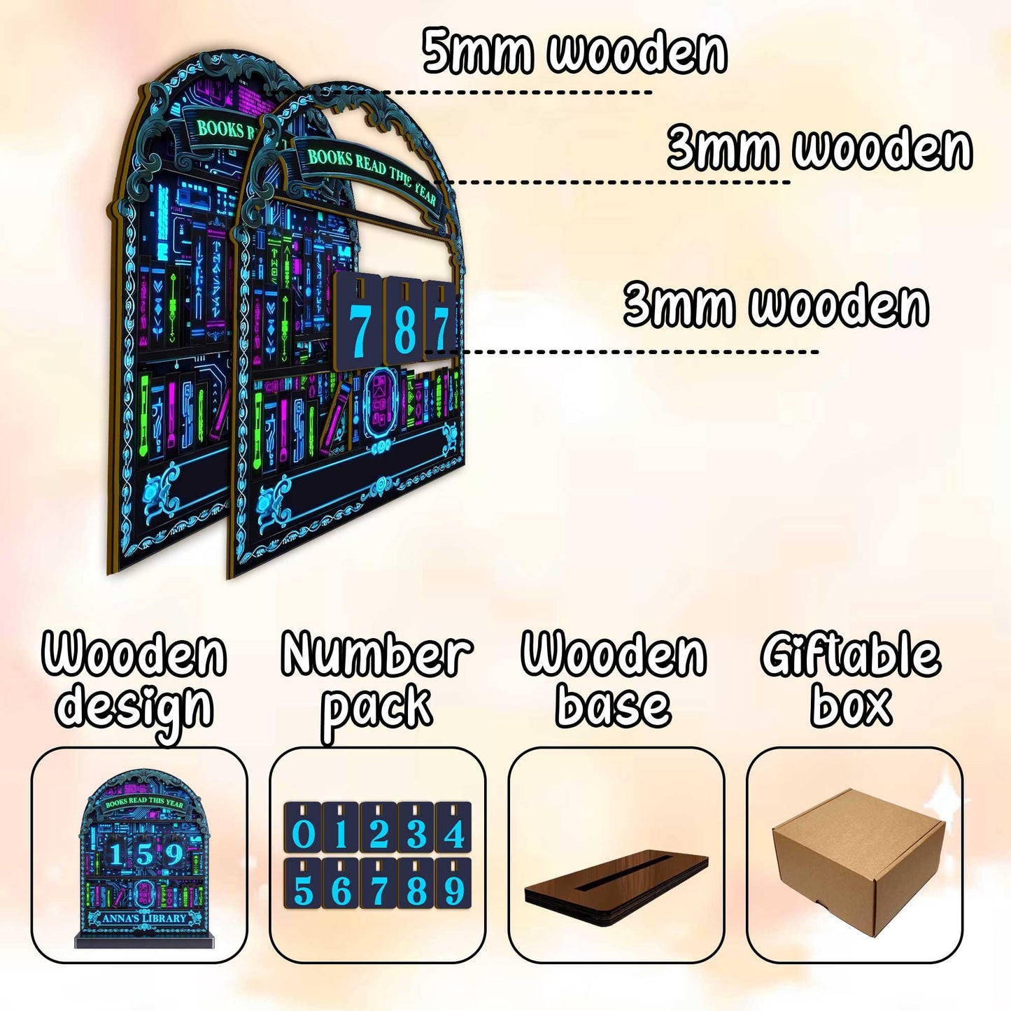Custom Wooden Owl Book Tracker Reading Goal Counter Personalized Library Decor Gift For Readers Art
