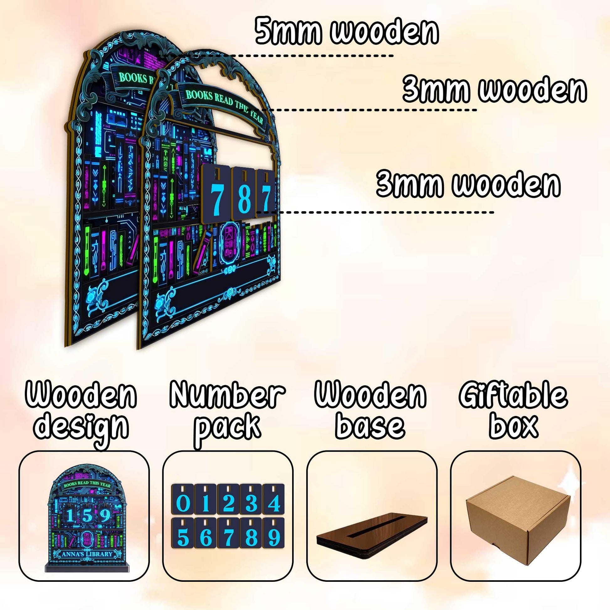 Custom Wooden Owl Book Tracker Reading Goal Counter Personalized Library Decor Gift For Readers Art