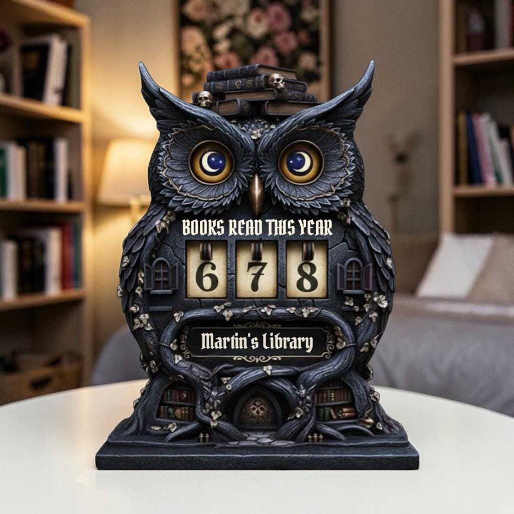 Custom Wooden Owl Book Tracker Reading Goal Counter Personalized Library Decor Gift For Readers Art
