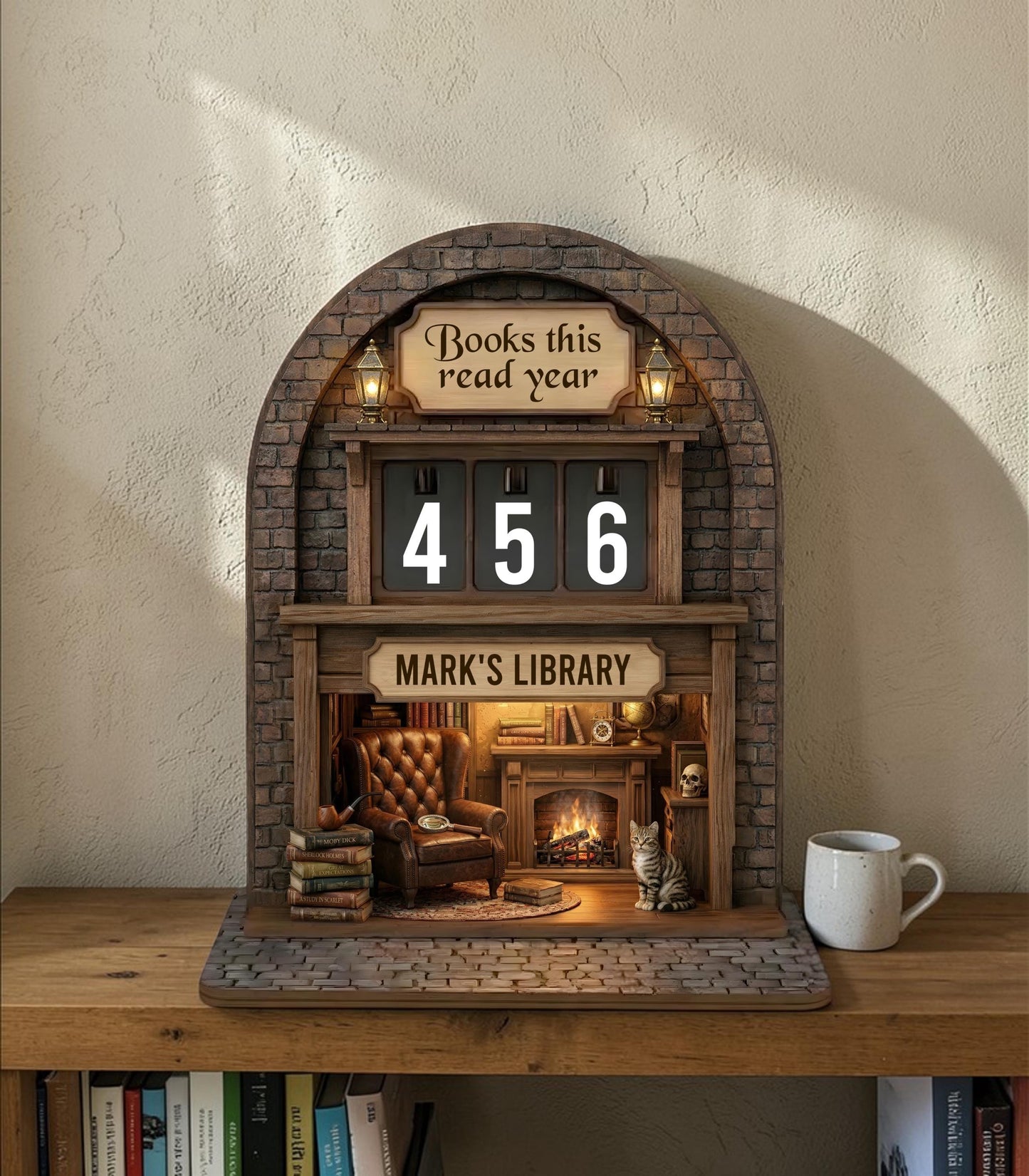 Custom Name Wooden Book Counter - Mystery Lover Gift Bookshelf Decor Insert