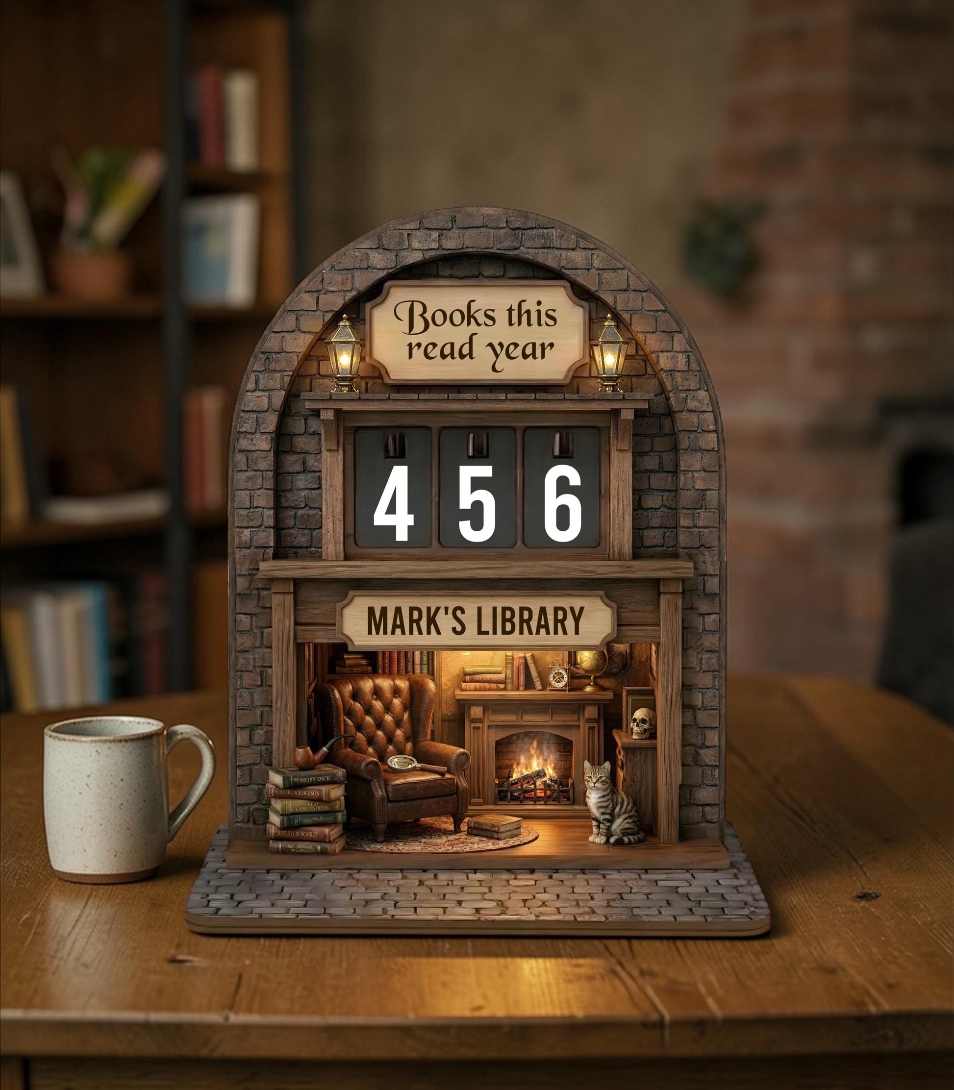 Custom Name Wooden Book Counter - Mystery Lover Gift Bookshelf Decor Insert