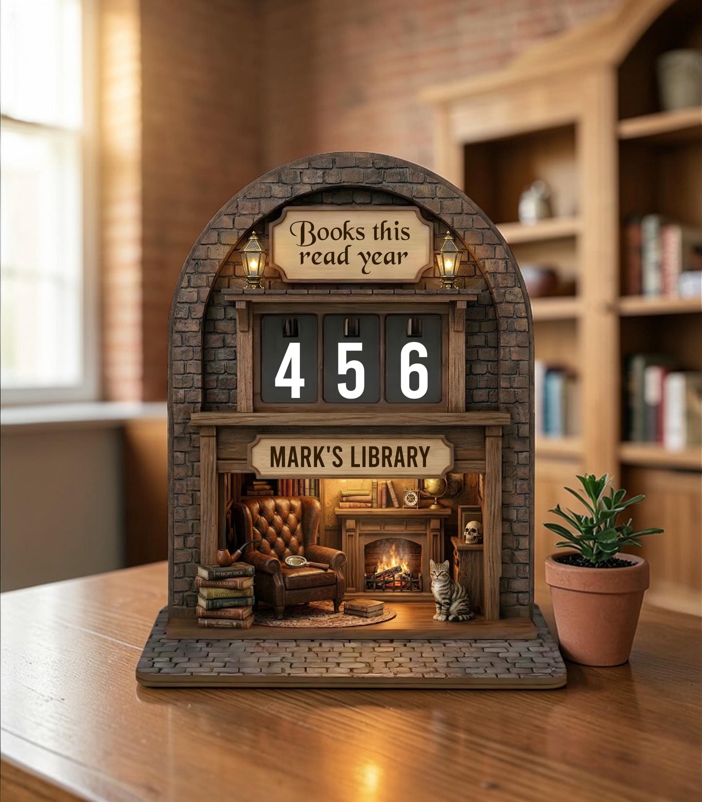 Custom Name Wooden Book Counter - Mystery Lover Gift Bookshelf Decor Insert
