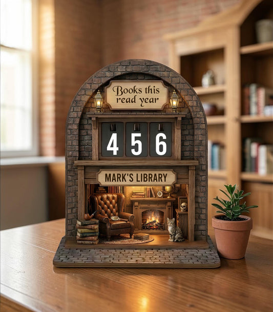 Custom Name Wooden Book Counter - Mystery Lover Gift Bookshelf Decor Insert