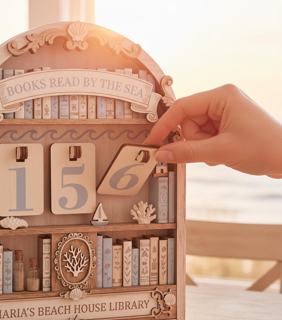 Personalized Beach House Book Tracker, Coastal Wooden Reading Log, Maria's Library Decor, Custom Literary Gift, Books Read By The Sea Shelf