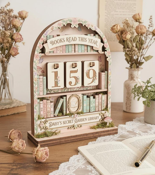 Charming Wooden Book Tracker Shelf, Cottagecore Reading Log Display, Personalized Books Read This Year Counter, Unique Book Lover Gift