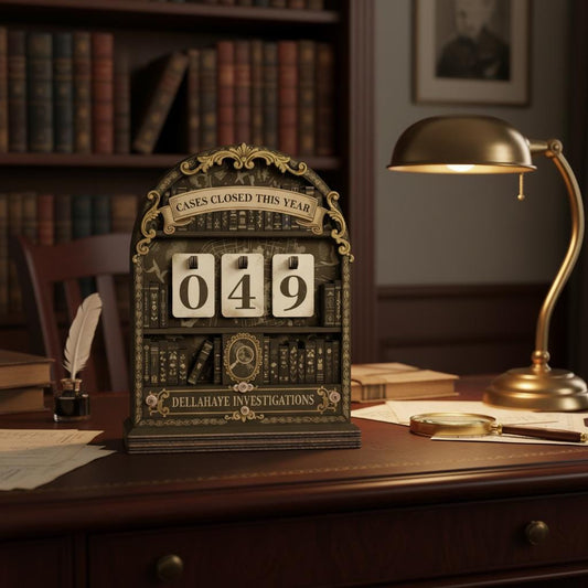 Cases Closed Tracker Stand Dellahaye Investigations Noir Style Goal Counter Vintage Detective Library Decor Gift For Mystery Lovers
