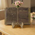 Personalized Teacher Retirement Gift, Engraved Wooden Open Book Plaque With Custom Map & Thank You Message, Educator Appreciation