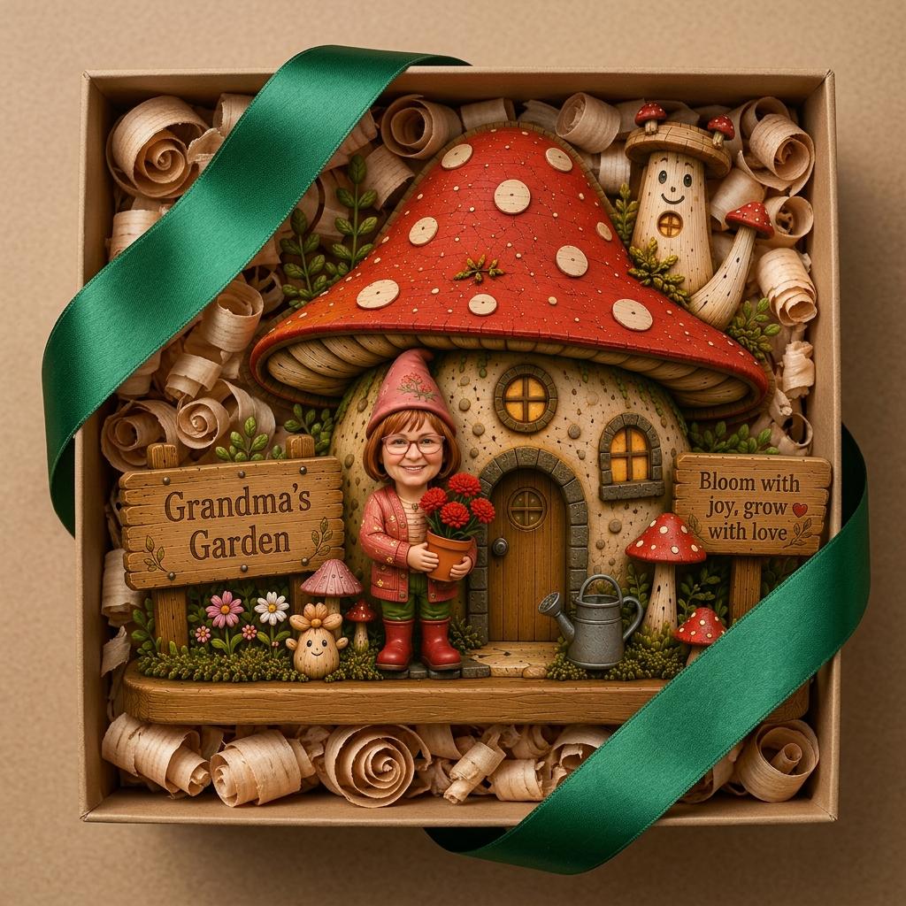 Custom Grandma Gnome Wooden Block, Photo Portrait Garden Plaque, Personalized Birth Flower Keepsake for Grandmother