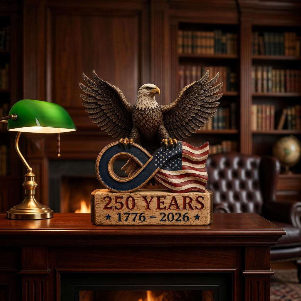 America 250th Anniversary Wooden Block Sign, Bald Eagle US Flag Decor, 1776-2026 Patriotic Tabletop Shelf Decor