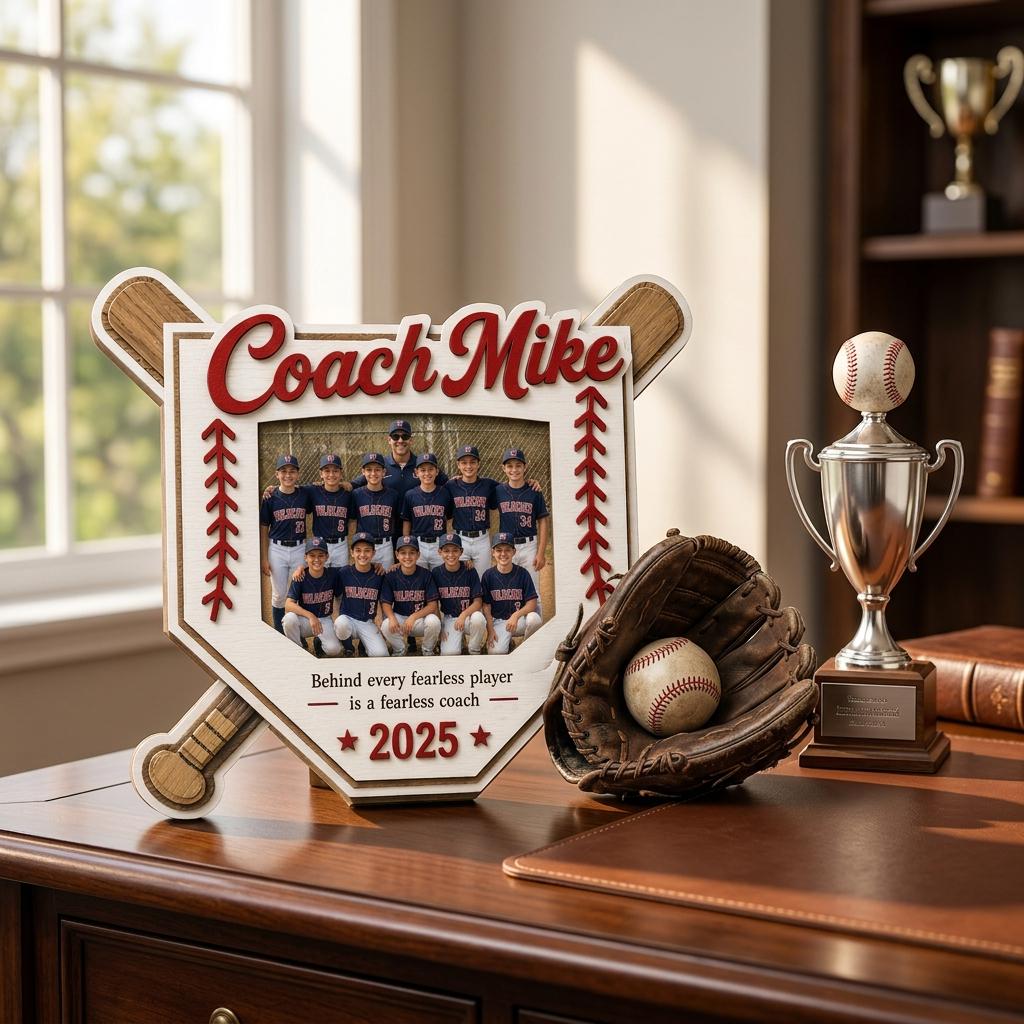 Personalized Baseball Coach Gift, Custom Team Baseball Photo Frame Plaque, End Of Season Thank You Present, Senior Night Keepsake For Coach