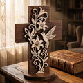 Christian Cross Acrylic Block, Hummingbird Lily Flower Decor, Religious Table Sign, Memorial Gift, Faith Gift for Mom Grandma