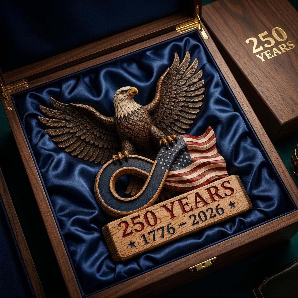 America 250th Anniversary Wooden Block Sign, Bald Eagle US Flag Decor, 1776-2026 Patriotic Tabletop Shelf Decor