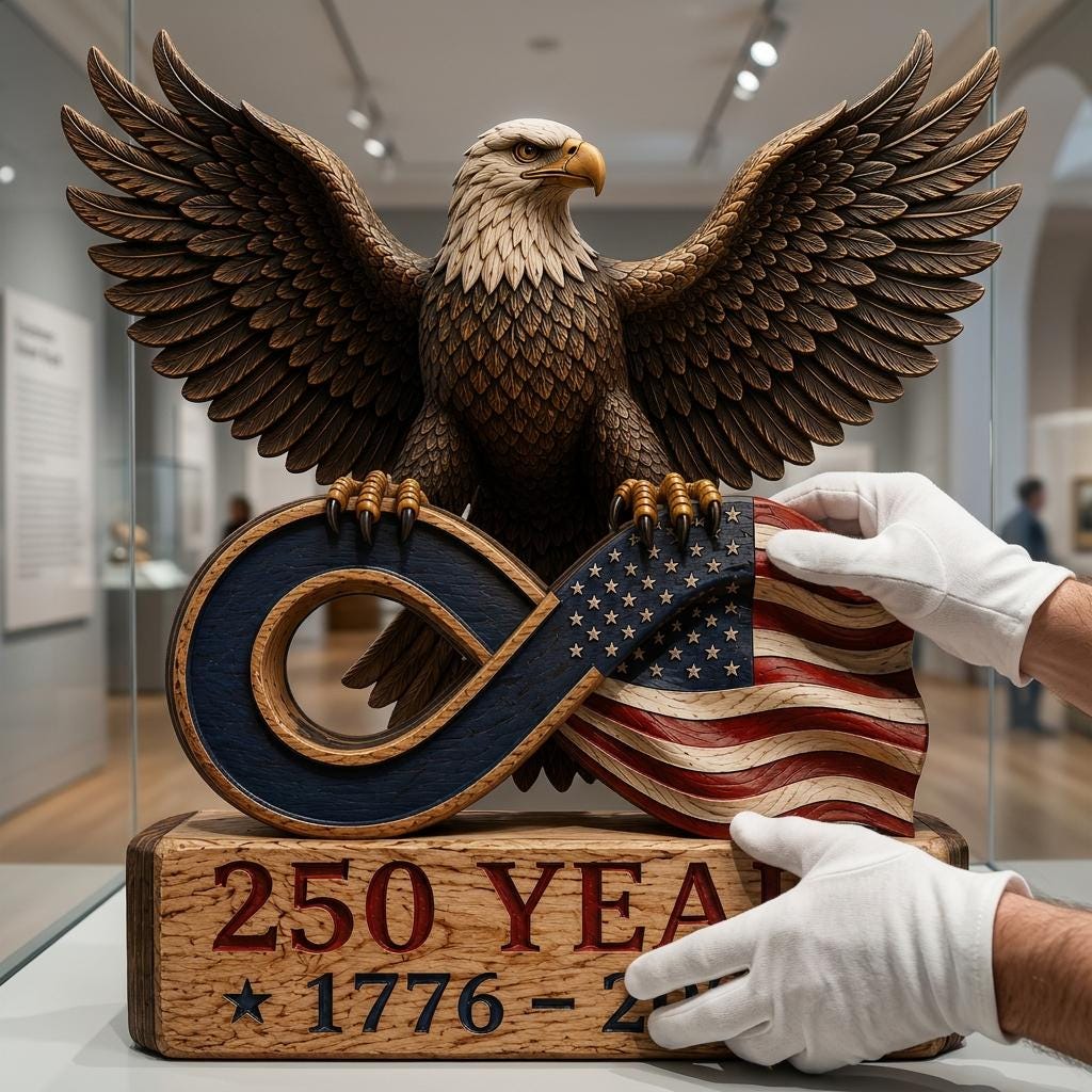 America 250th Anniversary Wooden Block Sign, Bald Eagle US Flag Decor, 1776-2026 Patriotic Tabletop Shelf Decor