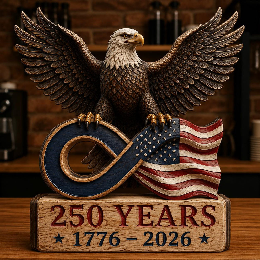 America 250th Anniversary Wooden Block Sign, Bald Eagle US Flag Decor, 1776-2026 Patriotic Tabletop Shelf Decor