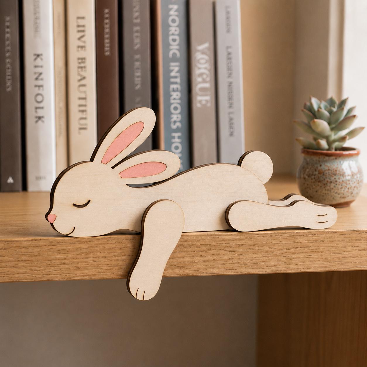Sleeping Bunny Wooden Block, Cute Rabbit Shelf Sitter, Easter Bookshelf Decor, Nursery Room Decor, Bunny Lover Gift