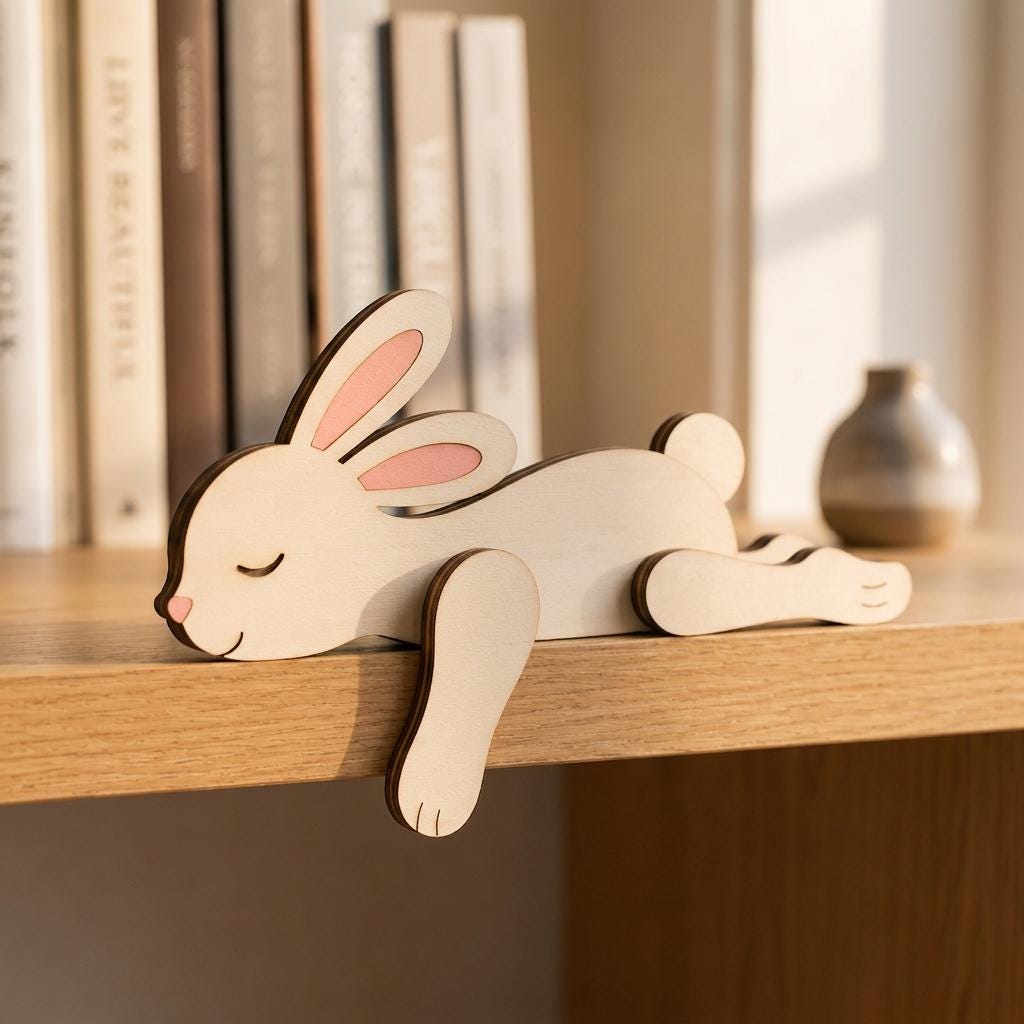 Sleeping Bunny Wooden Block, Cute Rabbit Shelf Sitter, Easter Bookshelf Decor, Nursery Room Decor, Bunny Lover Gift