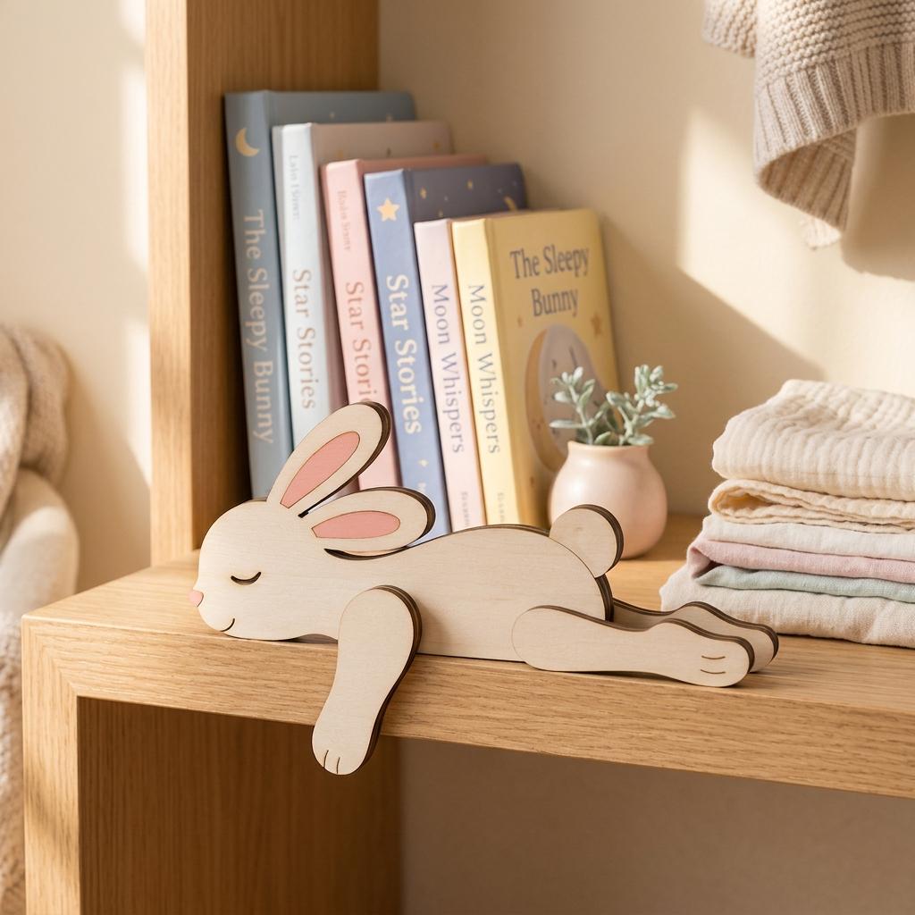 Sleeping Bunny Wooden Block, Cute Rabbit Shelf Sitter, Easter Bookshelf Decor, Nursery Room Decor, Bunny Lover Gift